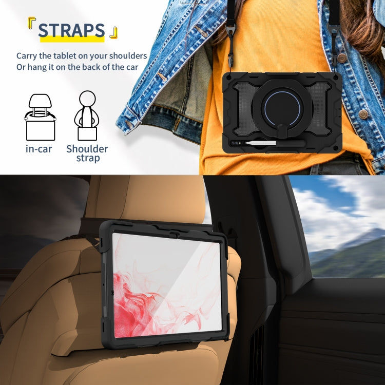 For Samsung Galaxy Tab S9+ Armor Portable Rotating Ring Holder Silicone Tablet Case(Black) by bashfashion