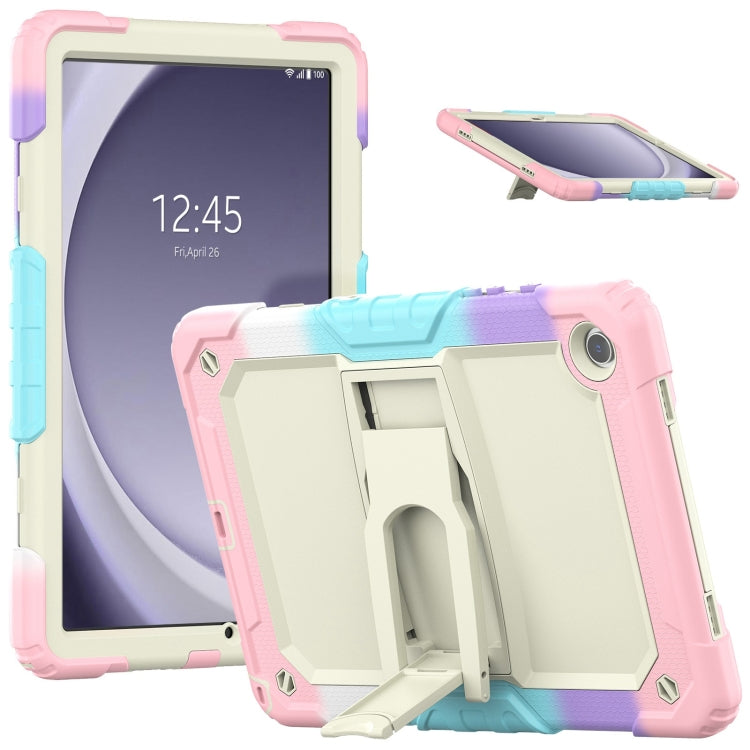 For Samsung Galaxy Tab A11+ / A9+ Silicone Hydric PC Tablet Case with Shoulder Strap & Holder(Colorful Pink) by bashfashion