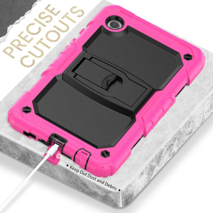 For Samsung Galaxy Tab A11 / A9 Silicone Hydric PC Tablet Case with Shoulder Strap & Holder(Rose Red) by bashfashion