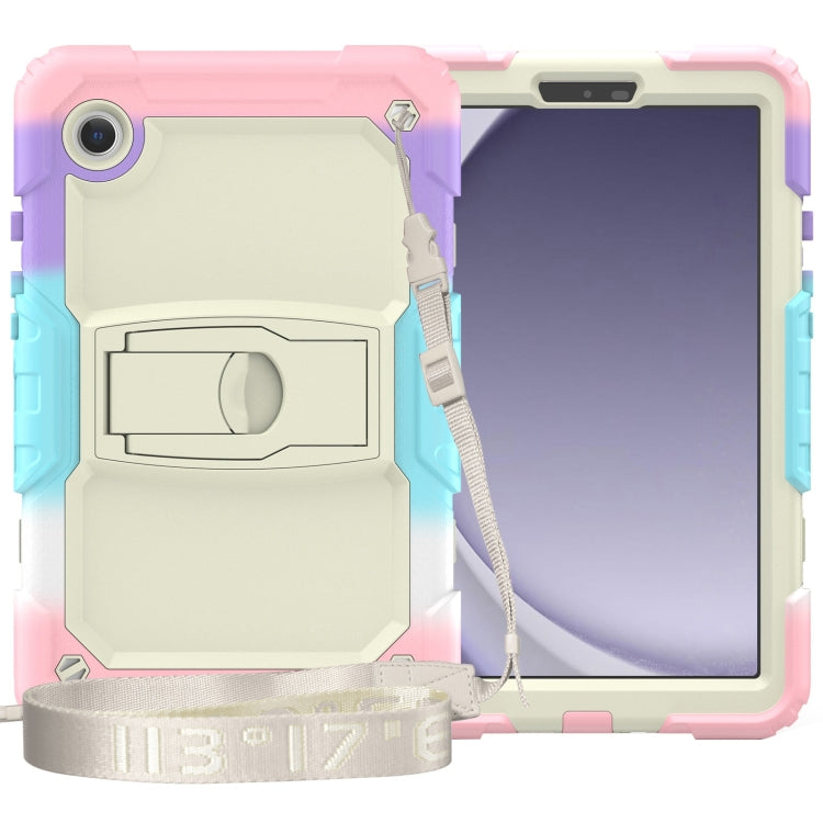 For Samsung Galaxy Tab A11 / A9 Silicone Hydric PC Tablet Case with Shoulder Strap & Holder(Colorful Pink) by bashfashion