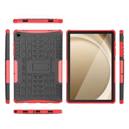 For Samsung Galaxy Tab A9+ / Tab A11+ Tire Texture TPU + PC Tablet Case with Holder(Red) by bashfashion