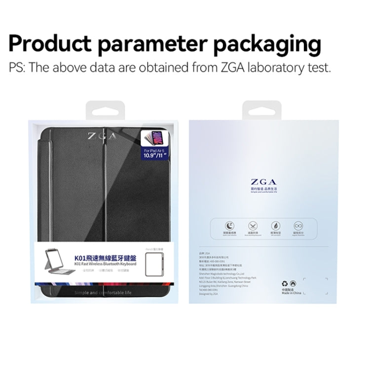 For iPad 10th Gen 10.9 2022 ZGA K01 Wireless Bluetooth Magnetic Keyboard Tablet Leather Case(Black) by ZGA