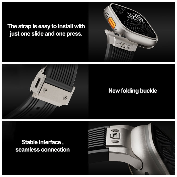 For Apple Watch Series 10 42mm Vertical Texture Titanium Buckle Elastic Silicone Watch Band(Starlight) by bashfashion