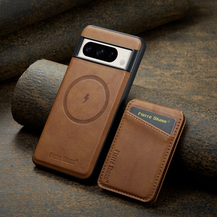 For Google Pixel 7a Fierre Shann Cowhide Vertical Flip Magnetic Card Holder Phone Case(Brown) by FIERRE SHANN