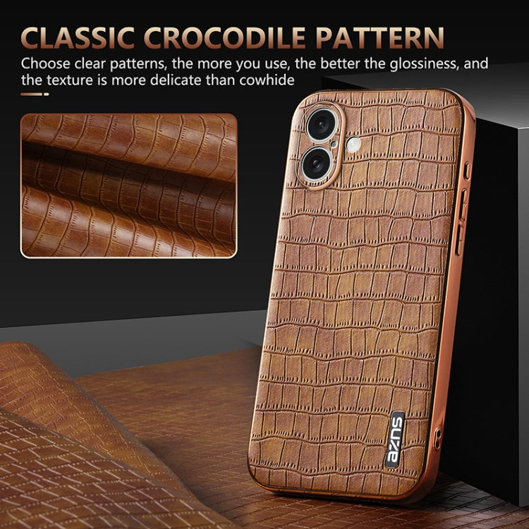 For iPhone 16 Plus AZNS Electroplated Frame Crocodile Texture Full Coverage Phone Case(Blue) by AZNS