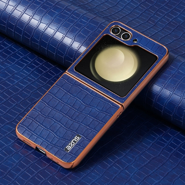 For Samsung Galaxy Z Flip5 AZNS Electroplated Frame Crocodile Texture Full Coverage Phone Case(Blue) by AZNS