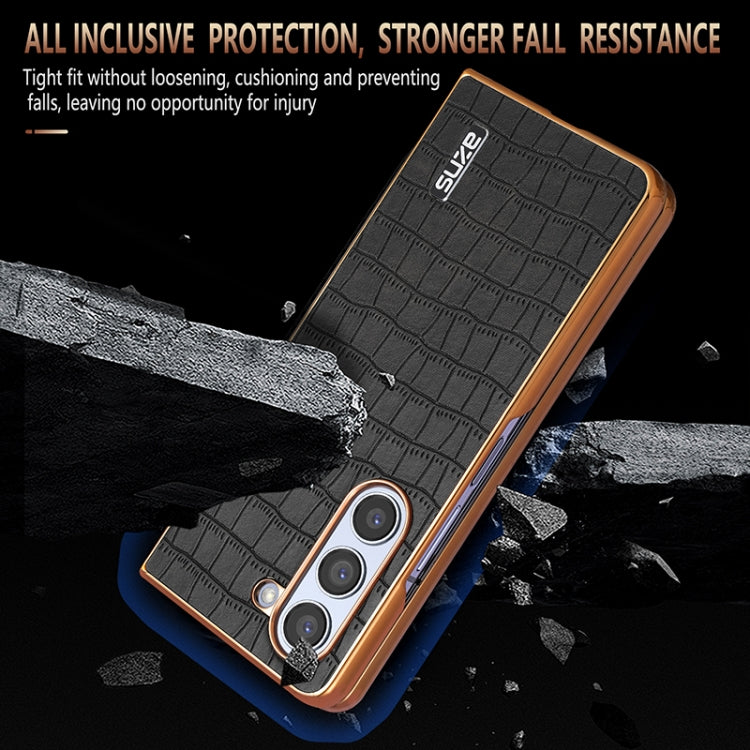 For Samsung Galaxy Z Fold5 AZNS Electroplated Frame Crocodile Texture Full Coverage Phone Case(Green) by AZNS