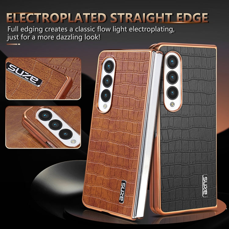 For Samsung Galaxy Z Fold4 5G AZNS Electroplated Frame Crocodile Texture Full Coverage Phone Case(Blue) by AZNS