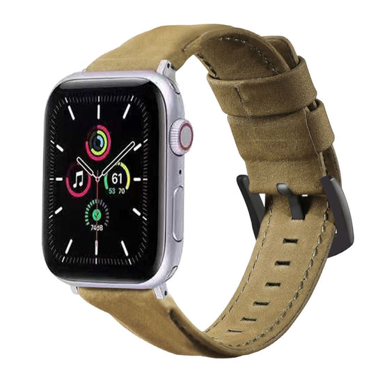 For Apple Watch 5 & 4 44mm / 3 & 2 & 1 42mm Leather Watch Band(Army Green) by bashfashion