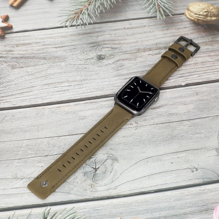For Apple Watch 5 & 4 44mm / 3 & 2 & 1 42mm Leather Watch Band(Army Green) by bashfashion