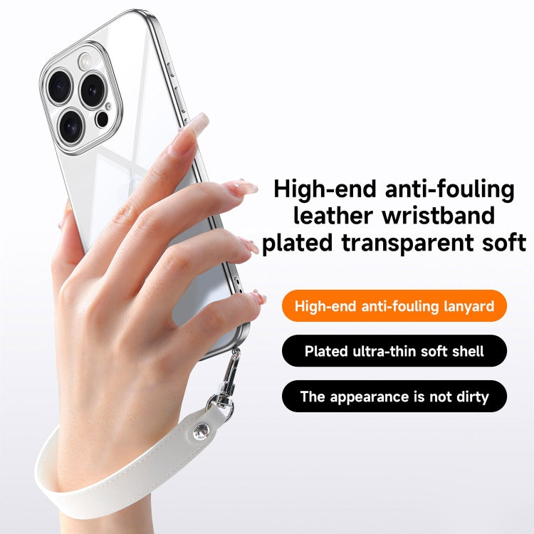 For iPhone 15 Pro Max SULADA Electroplated Clear TPU Soft Frame Phone Case with Wrist Strap(Silver) by SULADA