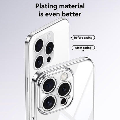 For iPhone 15 Pro Max SULADA Electroplated Clear TPU Soft Frame Phone Case with Wrist Strap(Purple) by SULADA