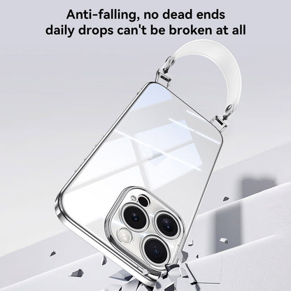 For iPhone 14 Pro Max SULADA Electroplated Clear TPU Soft Frame Phone Case with Wrist Strap(Silver) by SULADA