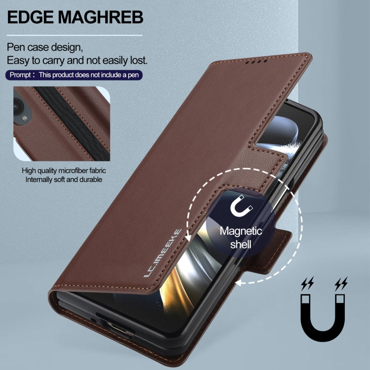 For Samsung Galaxy Z Fold4 LC.IMEEKE L1 Series Frosted Fine Texture PU Phone Case with Pen Slot, Pen Not Included(Brown) by LC.IMEEKE