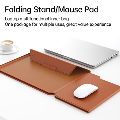 Multifunctional Laptop PU Magnetic Stand Split Liner Bag with Mouse Pad Function, Size:15 inch(Brown) by bashfashion