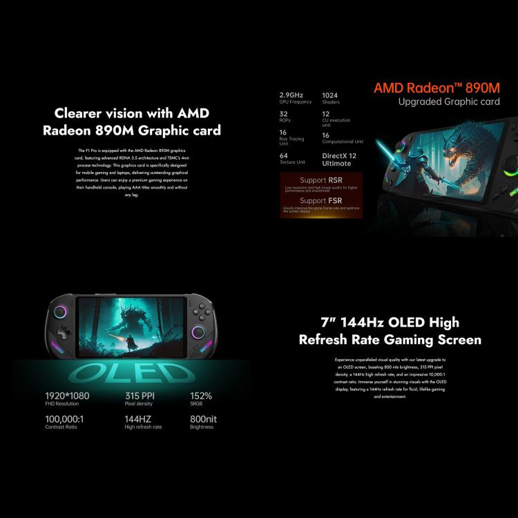 ONE-NETBOOK OneXPlayer F1 Pro 7 inch Handheld Game Console, 32GB+2TB, Windows 11 AMD Ryzen 7 8840U(UK Plug) by ONE-NETBOOK