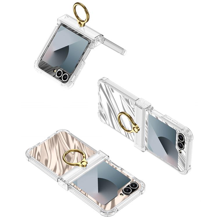 For Samsung Galaxy Z Flip6 Gkk Airbag Hinge Wavy Pattern Phone Case with Ring Holder(Silver) by GKK