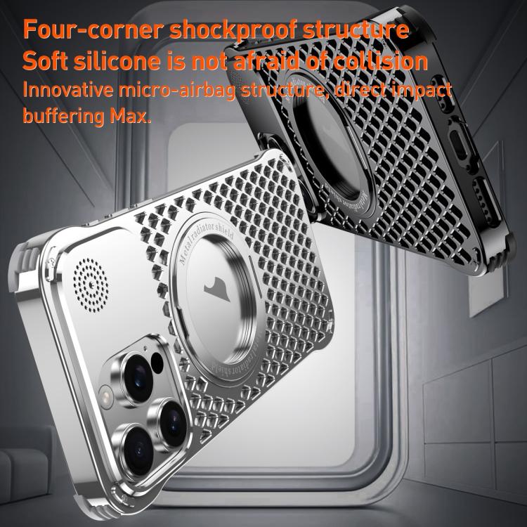 For iPhone 16 Pro R-JUST RJ-64 Aromatherapy Heat Dissipation MagSafe Phone Case with Stand(Grey) by R-JUST