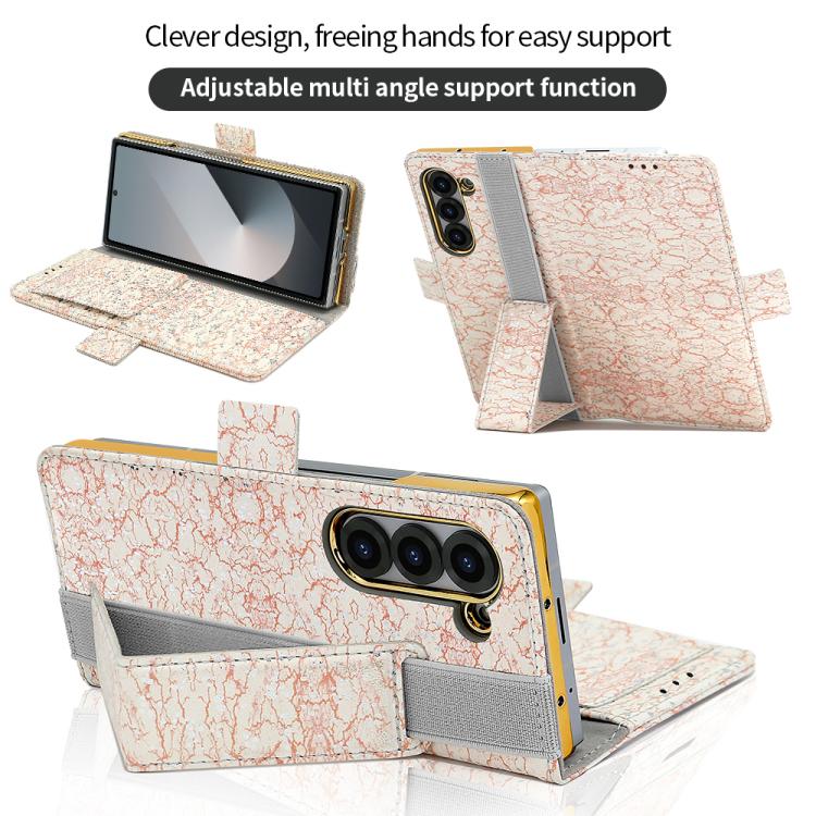 For Samsung Galaxy Z Fold6 VIETAO Integrated Colorful Leather Phone Case with Elastic Bowl Strap(Pink) by VIETAO