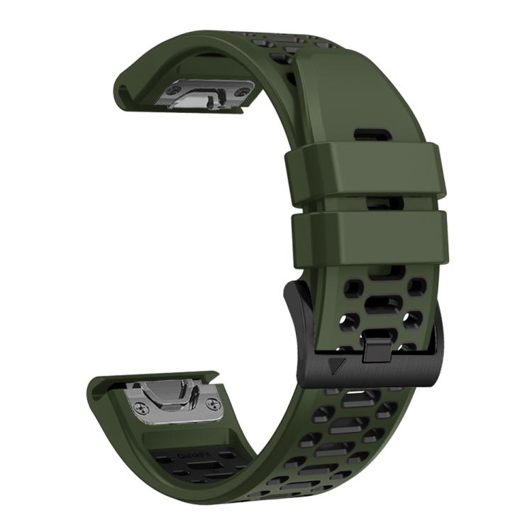For Garmin Fenix 7X 26mm Kalebol Three Rows Hole Two Color Silicone Watch Band(Army Green Black) by Kalebol