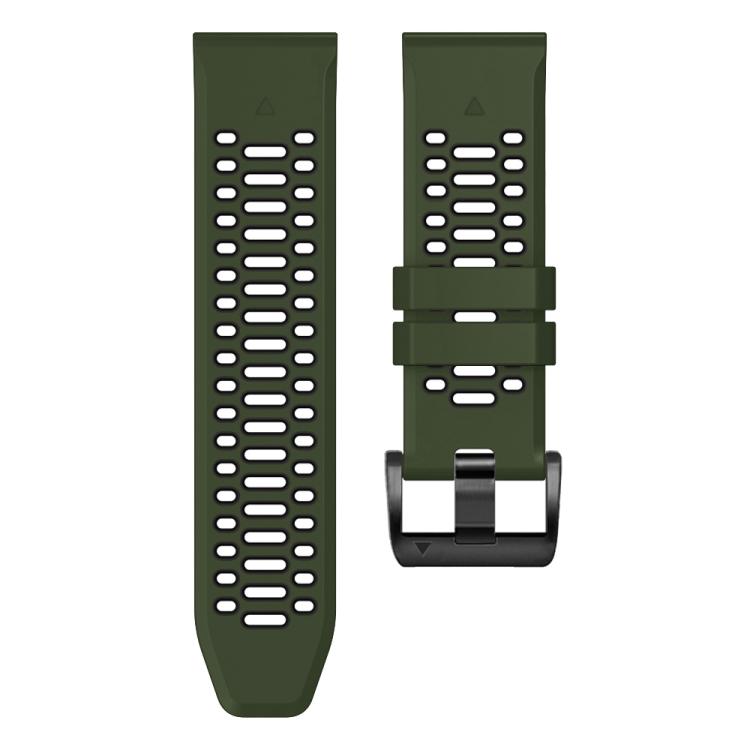 For Garmin Fenix 7X 26mm Kalebol Three Rows Hole Two Color Silicone Watch Band(Army Green Black) by Kalebol