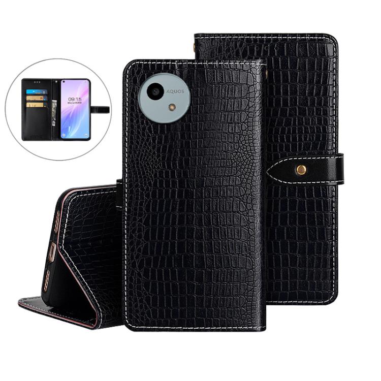 For Sharp Aquos wish4 idewei Crocodile Texture Leather Phone Case(Black) by idewei