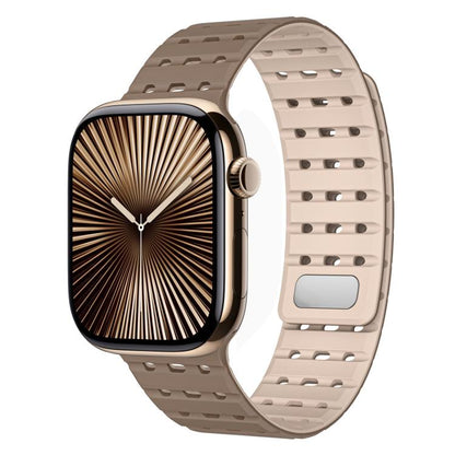 For Apple Watch 42mm / 41mm / 40mm / 38mm Two-Tone Breathable Magnetic Silicone Watch Band(Brown Apricot) by bashfashion