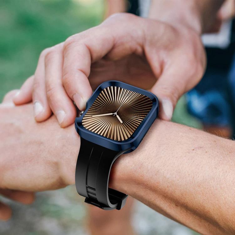 For Apple Watch Ultra 3 / 2 / 1 49mm Wave Texture Reverse Buckle Silicone Watch Band with TPU Case(Orange) by bashfashion