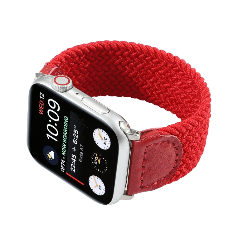 Nylon + Leather Braided Watch Band For Apple Watch Series 9&8&7 41mm / SE 3&SE 2&6&SE&5&4 40mm / 3&2&1 38mm, Size:S(Red) by bashfashion