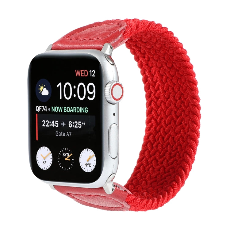 Nylon + Leather Braided Watch Band For Apple Watch Series 7 41mm / 6 & SE & 5 & 4 40mm / 3 & 2 & 1 38mm, Size:M(Red) by bashfashion