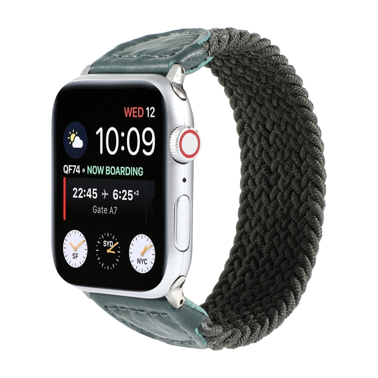 Nylon + Leather Braided Watch Band For Apple Watch Series 7 45mm / 6 & SE & 5 & 4 44mm / 3 & 2 & 1 42mm, Size:M(Army Green) by bashfashion
