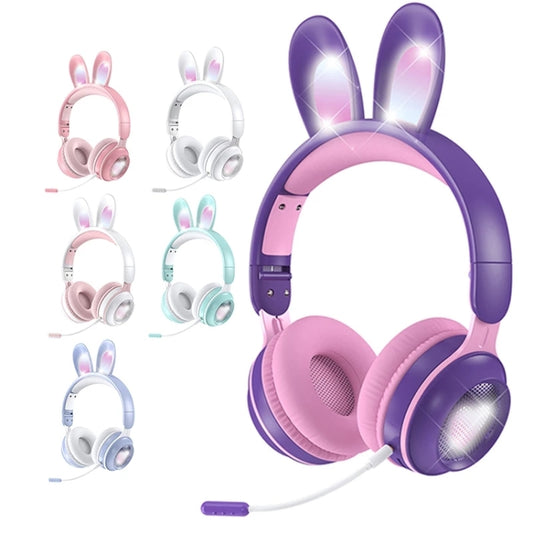 KE-01 Rabbit Ear Wireless Bluetooth 5.0 Stereo Music Foldable Headset with Mic For PC(Taro Purple) by bashfashion