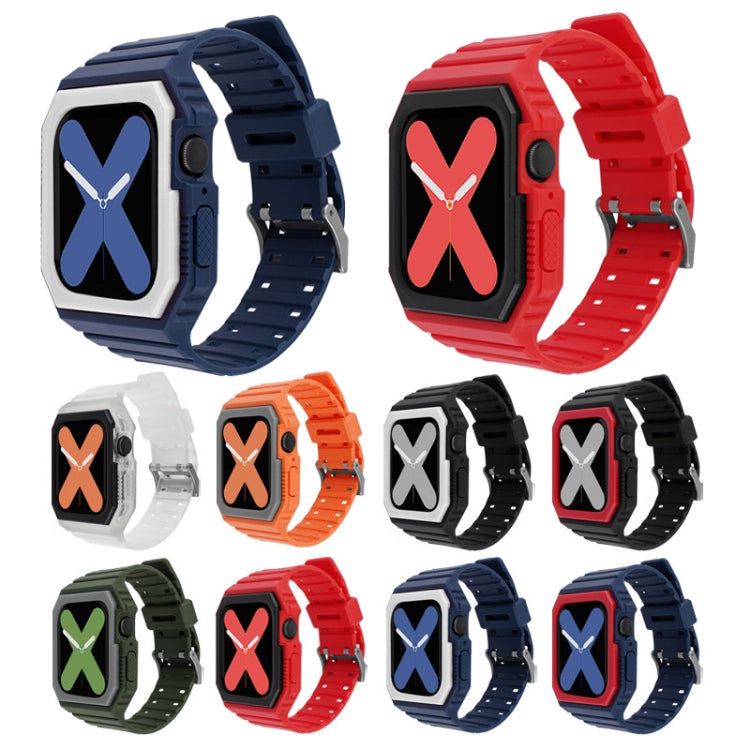 Silicone Strap with Case For Apple Watch Series 8&7 45mm / SE 2&6&SE&5&4 44mm / 3&2&1 42mm(Blue+White) by bashfashion
