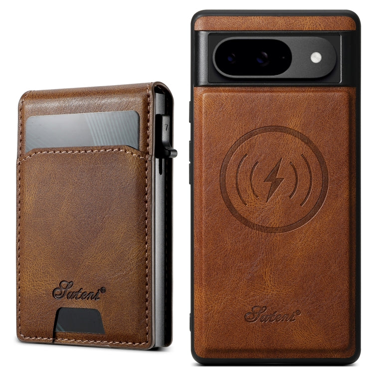 For Google Pixel 9 Suteni H19 Oil Wax 2-in-1 MagSafe Removable Card Box Back Phone Case(Brown) by Suteni