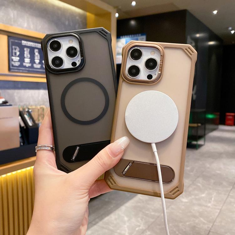 For iPhone 16 Plus Skin Feel Frameless MagSafe PC Phone Case with Fold Holder(Grey) by bashfashion