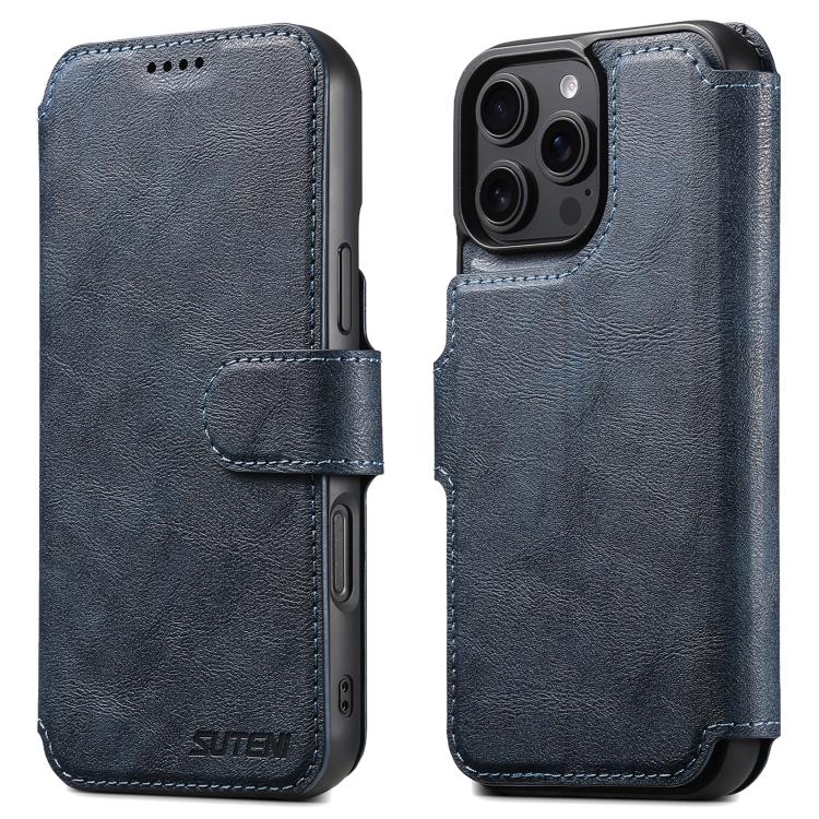 For iPhone 16 Pro Max Suteni Q05 2-in-1 Multi-function Detachable Wallet MagSafe Phone Case(Blue) by Suteni