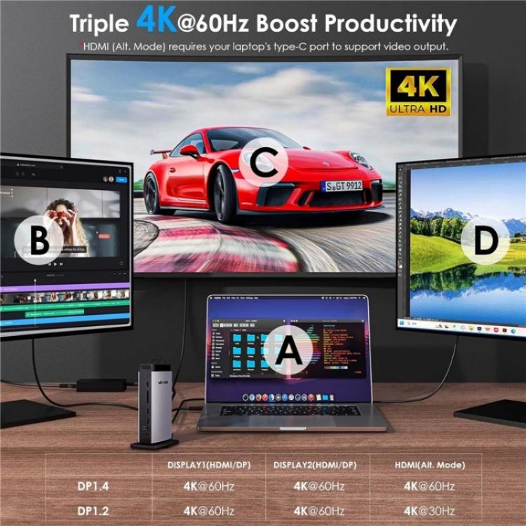 WAVLINK WL-UG69PD13Pro DisplayLink Docking Station 15 in 1 USB-C Hub for MacBook Laptop(UK Plug) by WAVLINK