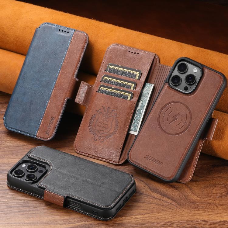 For iPhone Air Suteni Q07 2-in-1 Multi-function Detachable Wallet MagSafe Phone Case(Brown) by Suteni