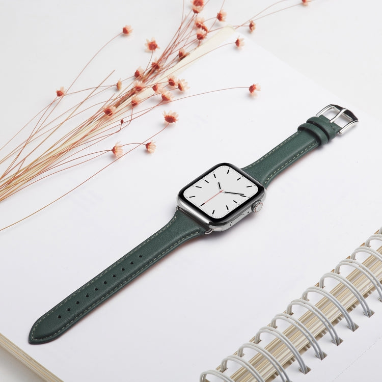 For Apple Watch 3 / 2 / 1 Generations 38mm Universal Thin Leather Strap(Blackish Green) by bashfashion