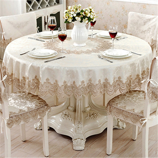 Classical Tablecloth Table Decor Jacquard Lace Elegant Table Cloth, Size:150cm Round(Light Brown) by bashfashion
