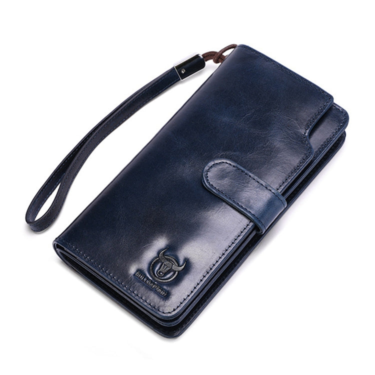 BULL CAPTAIN 028 Long Buckle Retro Cowhide Multi-Function Wallet (Blue) by BULL CAPTAIN
