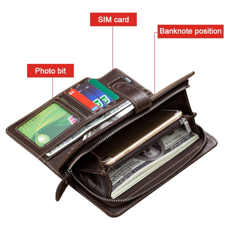 BULL CAPTAIN 028 Long Buckle Retro Cowhide Multi-Function Wallet (Blue) by BULL CAPTAIN