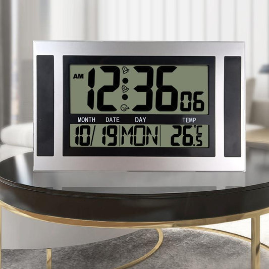 Large Screen LCD Wall Clock Minimalist Electronic Alarm Clock(Silver+Black) by bashfashion