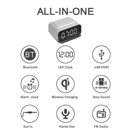 BT510 15W LED Clock Wireless Charging Bluetooth Speaker Multifunctional Smart Mirror Alarm Clock Audio(White) by bashfashion