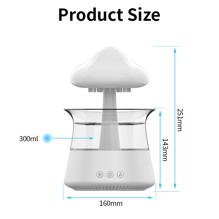 CH06 300ml Rain Humidifier Mushroom Cloud Colorful Night Lamp Aromatherapy Machine, Style: Without Remote Controller(White) by bashfashion