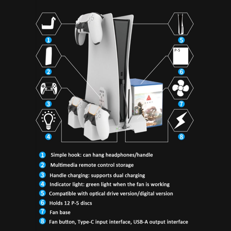 For PS5 iplay Dual-seat Charging and Cooling Base Bracket Storage Rack(White) by iplay