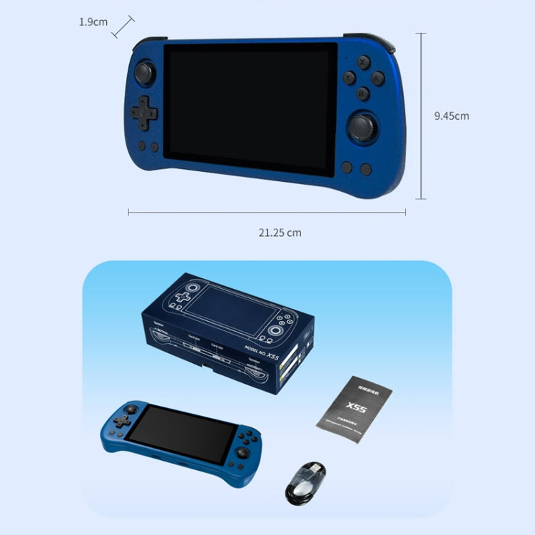 POWKIDDY X55 Game Console 5.5 Inch 1280 X 720 IPS Screen RK3566 Linux System Open-Source Retro Video Player 16GB+64GB(Blue) by POWKIDDY