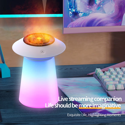 HX126 Sound Pickup RGB Light Volcano Humidifier Simulated Flame Aromatherapy Machine, Color: White by bashfashion