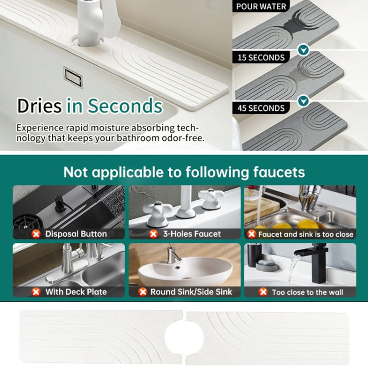Faucet Sink Drying Mat Diatomaceous Earth Stone Splashproof Absorbent Sink Drainage Mat, Color: K03 White(40x10cm) by bashfashion