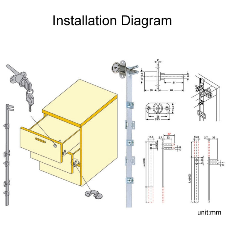 Home Office Desk Drawer Triple Connect File Cabinet Lock, Style: Front White by bashfashion